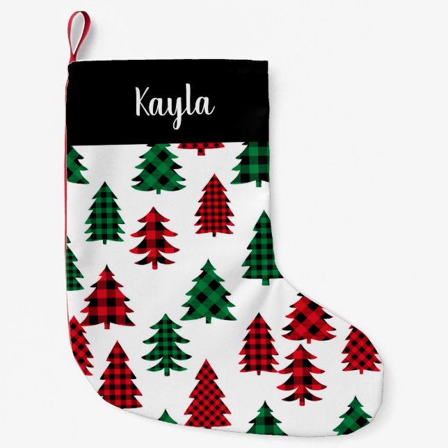 Christmas Trees Buffalo Plaid Small Christmas Stocking (Front)