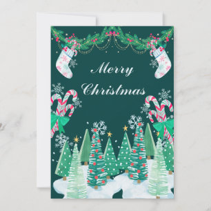 Christmas Trees, Candy Cane and Stockings Holiday Card