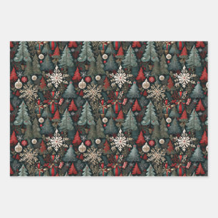 Christmas trees, Candyland houses, snowflakes set Wrapping Paper Sheet