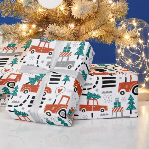 Christmas Trees Cars Tractors Winter Holidays Wrapping Paper
