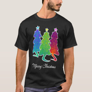 Christmas Trees Cat Lizard Dinosaur Rat Blue Green T-Shirt