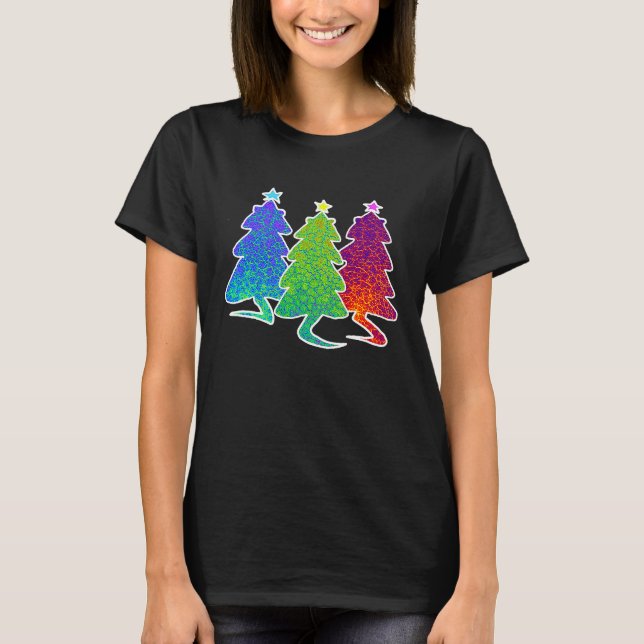 Christmas Trees Cat Lizard Dinosaur Rat Blue Green T-Shirt (Front)