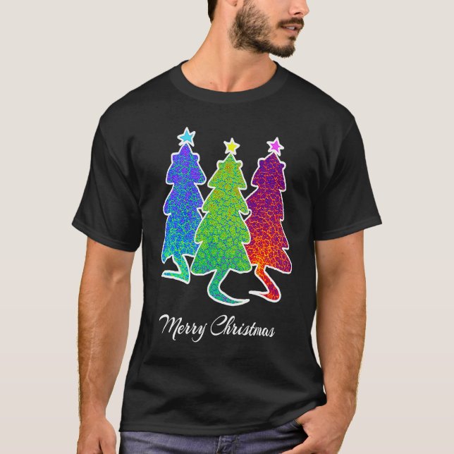 Christmas Trees Cat Lizard Dinosaur Rat Blue Green T-Shirt (Front)