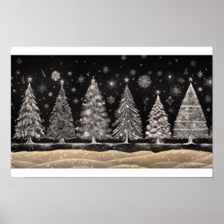 Christmas Trees Chalkboard Style Poster