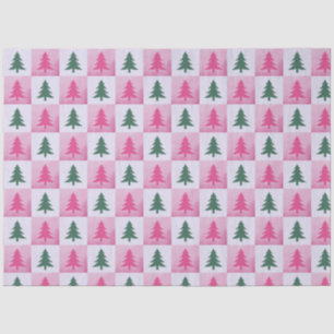 Christmas Trees Chequerboard Pink Green Christmas Tissue Paper