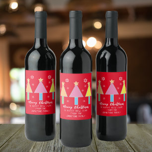Christmas Trees Cool Art Personalised Name Red  Wine Label