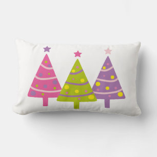 Christmas Trees Cute Pink Purple Green Lumbar Cushion