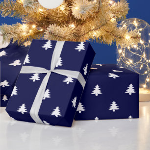 Christmas Trees dark navy blue and white elegant Wrapping Paper