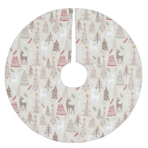 Christmas Trees Deer Modern Stylised Pattern Brushed Polyester Tree Skirt