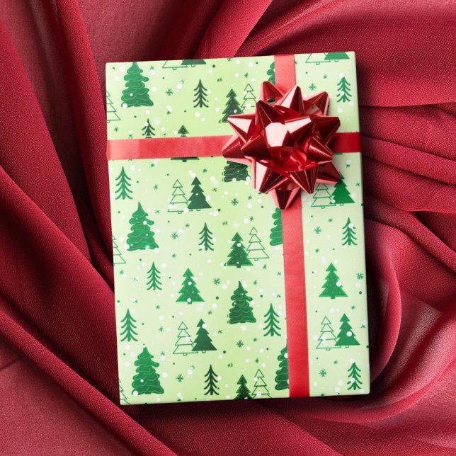 Christmas trees falling snow winter wonderland wrapping paper (Creator Uploaded)