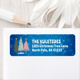 Christmas Trees Family Name Blue Return Address