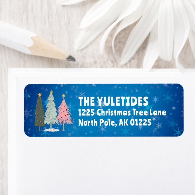 Christmas Trees Family Name Blue Return Address (Insitu)