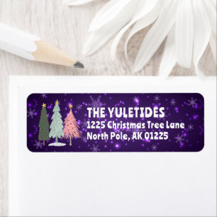 Christmas Trees Family Name Purple Return Address