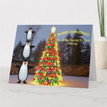 Christmas Trees & Family of Penguins Having Fun