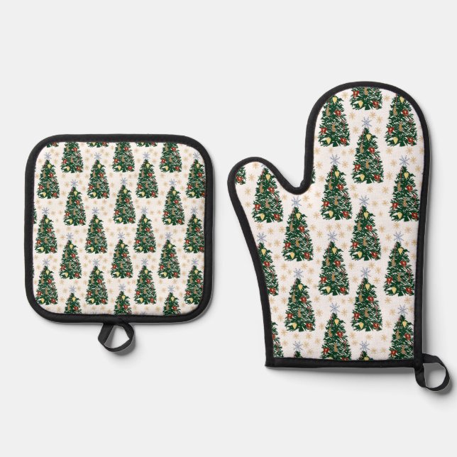 Christmas trees - Festive holiday Oven Mitt & Pot Holder Set (Front)