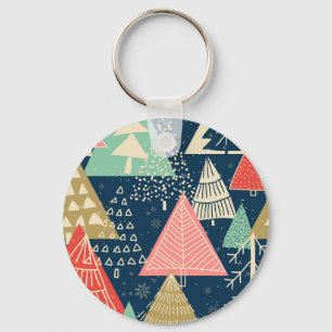 Christmas Trees Festive Seamless Illustration. Key Ring