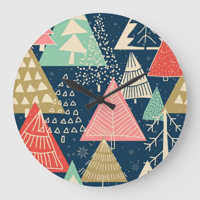Christmas Trees Festive Seamless Illustration. Large Clock (Front)