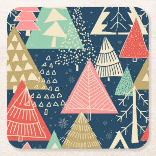 Christmas Trees Festive Seamless Illustration. Square Paper Coaster