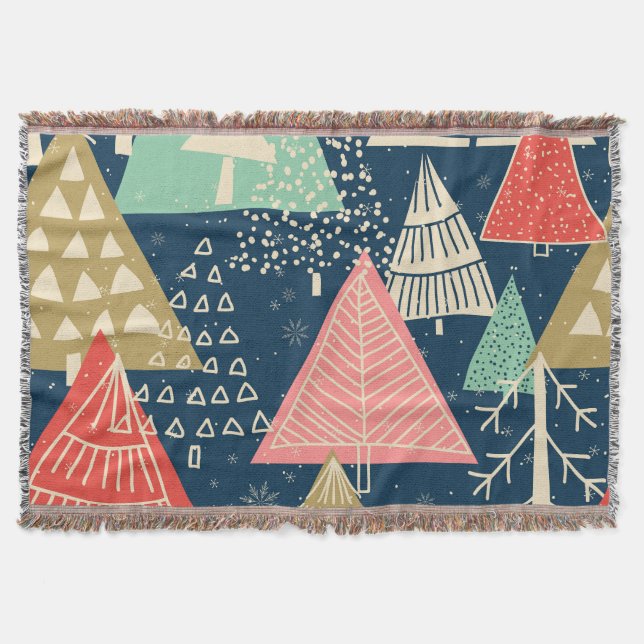 Christmas Trees Festive Seamless Illustration. Throw Blanket (Front)