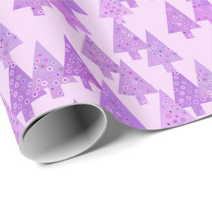 Christmas trees, flowers, modern lavender print wrapping paper