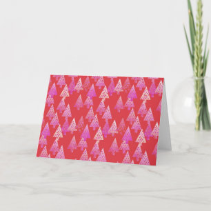 Christmas trees, flowers, modern, pink, coral red holiday card