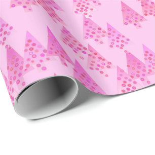 Christmas trees, flowers, modern, pink wrapping paper