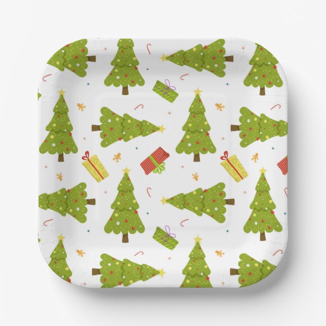Christmas Trees Gifts Modern Whimsical Cute Winter Paper Plate (Front)
