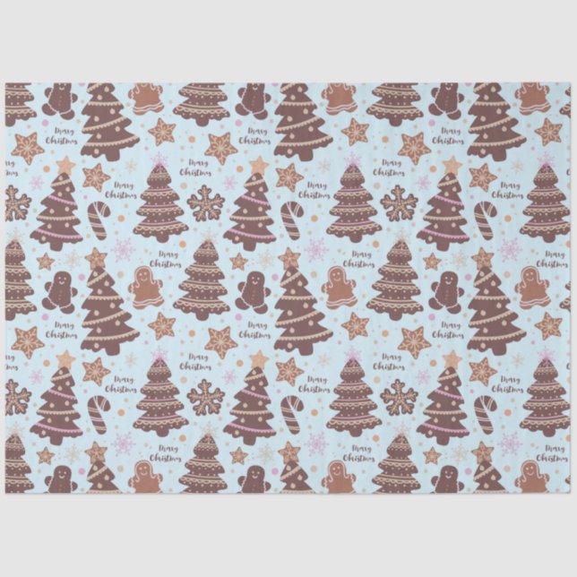 Christmas Trees Gingerbread Men Stars Christmas Tissue Paper (Front)