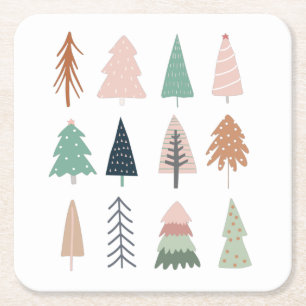 Christmas Trees Girly Collage Square Paper Coaster