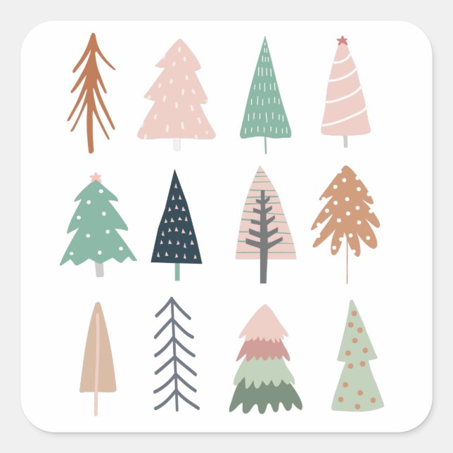 Christmas Trees Girly Collage Square Sticker (Front)