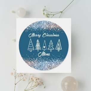 Christmas trees glitter custom name classic round sticker