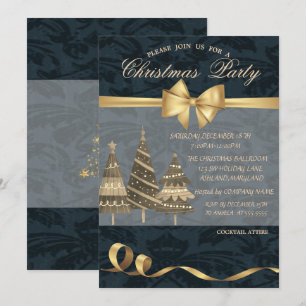 Christmas Trees,Gold Bow, Christmas Party Invitation