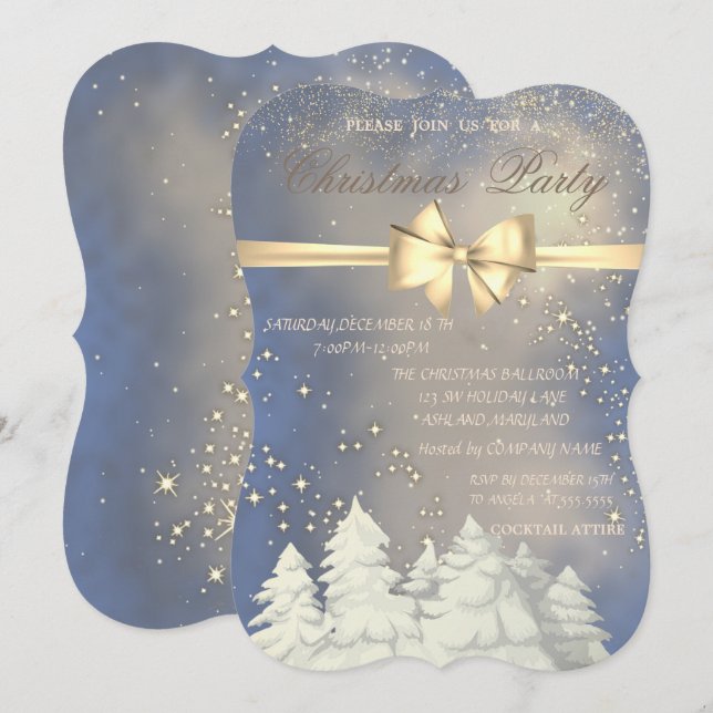 Christmas Trees,Gold Bow  Company Christmas Party Invitation (Front/Back)