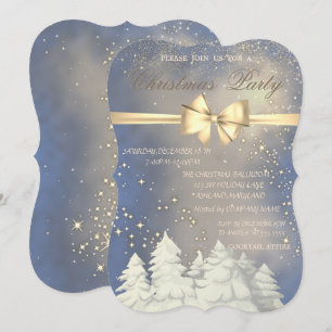 Christmas Trees,Gold Bow  Company Christmas Party Invitation