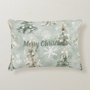 Christmas Trees Gold Bows Snowflakes Decorative Cushion