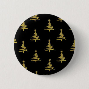 Christmas Trees Gold on Black 6 Cm Round Badge