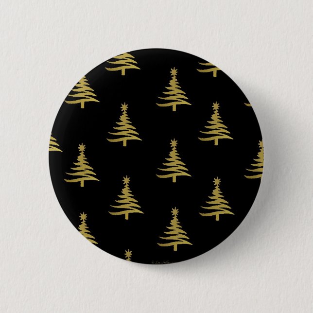 Christmas Trees Gold on Black 6 Cm Round Badge (Front)