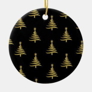 Christmas Trees Gold on Black Ceramic Tree Decoration