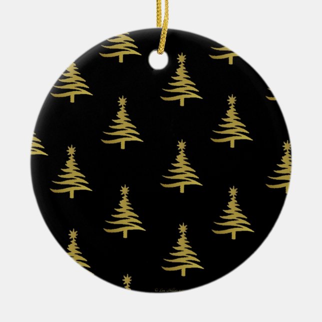 Christmas Trees Gold on Black Ceramic Tree Decoration (Front)