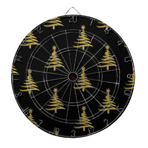 Christmas Trees Gold on Black Dartboard
