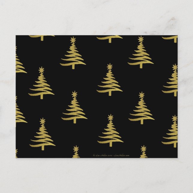 Christmas Trees Gold on Black Holiday Postcard (Front)