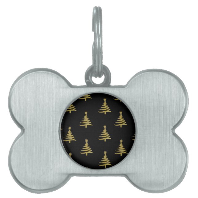 Christmas Trees Gold on Black Pet Tag (Front)