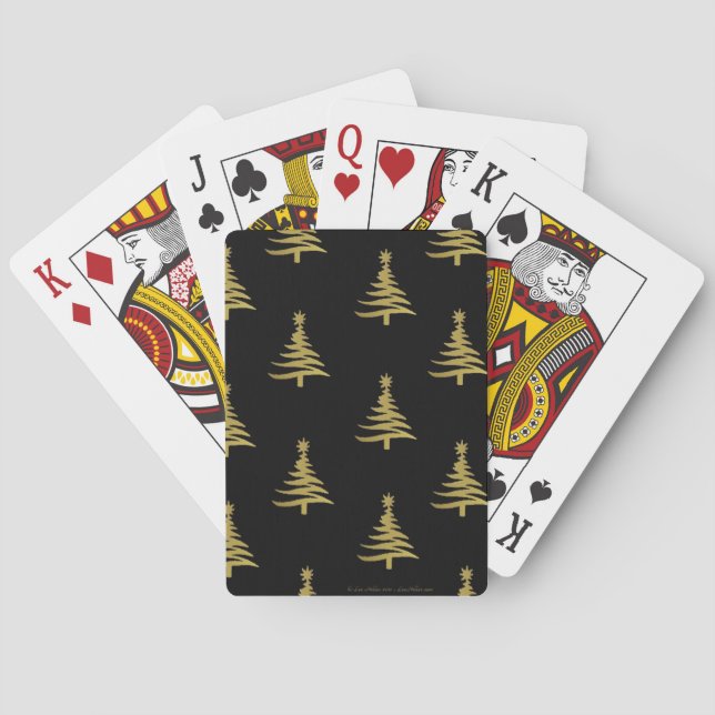 Christmas Trees Gold on Black Playing Cards (Back)