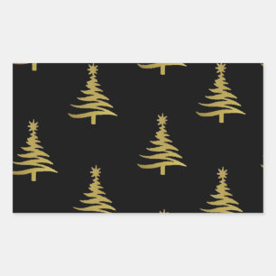 Christmas Trees Gold on Black Rectangular Sticker