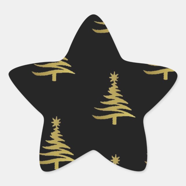 Christmas Trees Gold on Black Star Sticker (Front)