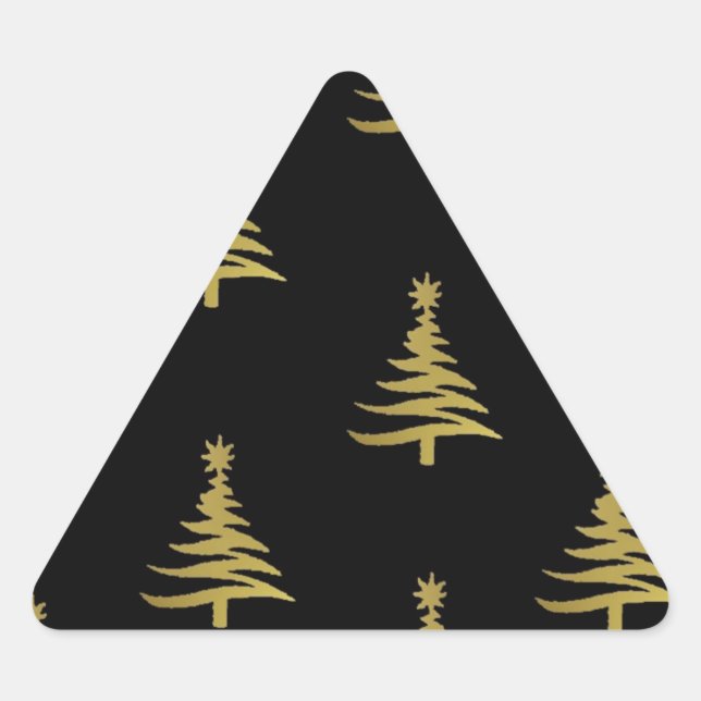 Christmas Trees Gold on Black Triangle Sticker (Front)