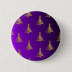 Christmas Trees Gold on Purple 6 Cm Round Badge