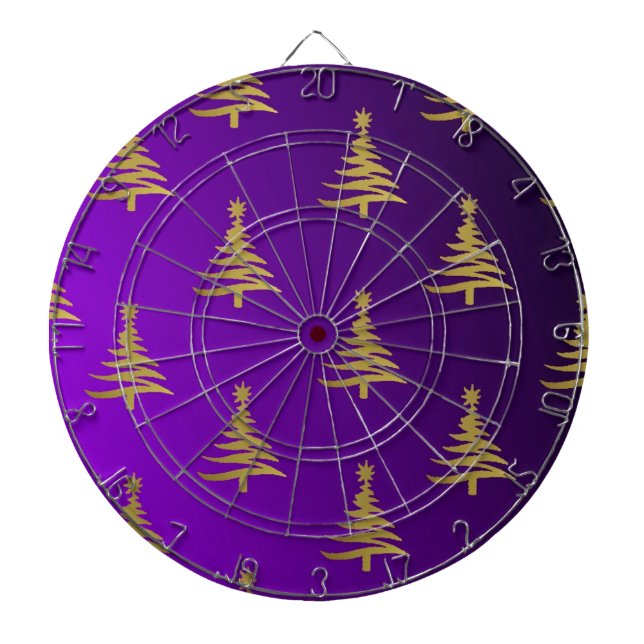 Christmas Trees Gold on Purple Dartboard (Front)