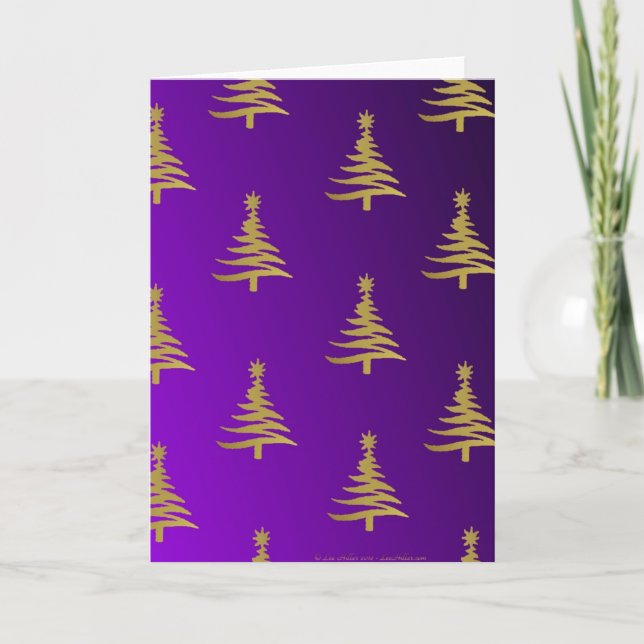 Christmas Trees Gold on Purple Holiday Card (Front)