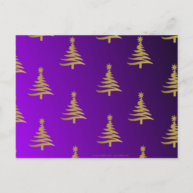 Christmas Trees Gold on Purple Holiday Postcard (Front)